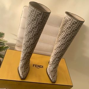 Fendi Jacquard FF Sculptural-Heel Tall Boots